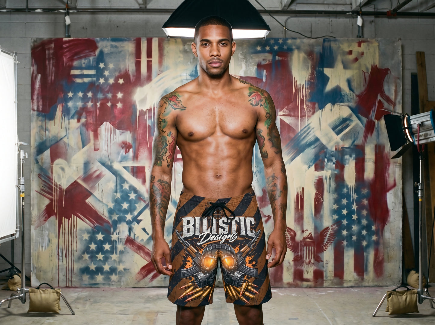Gas Mask Warfare Swim Trunks