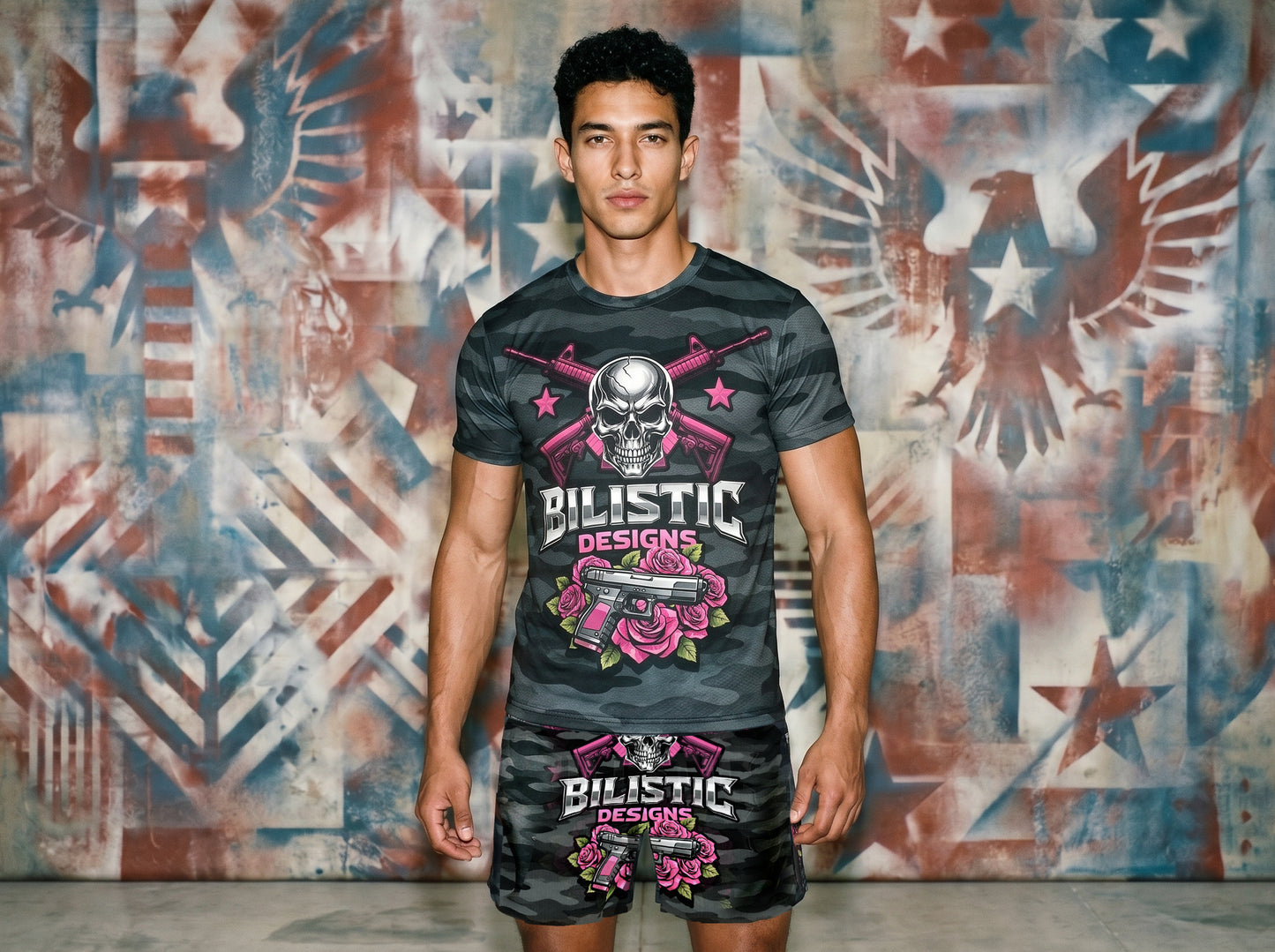Urban Camo Skull & Rose T Shirt